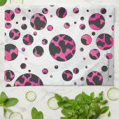 Polka Dot Cow Hot Pink und Black Print Geschirrtuch (Gefaltet)
