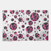 Polka Dot Cow Hot Pink und Black Print Geschirrtuch (Horizontal)