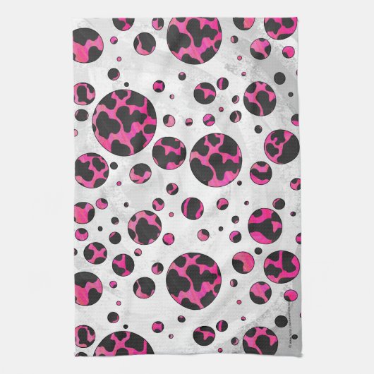 Polka Dot Cow Hot Pink und Black Print Geschirrtuch (Vertikal)