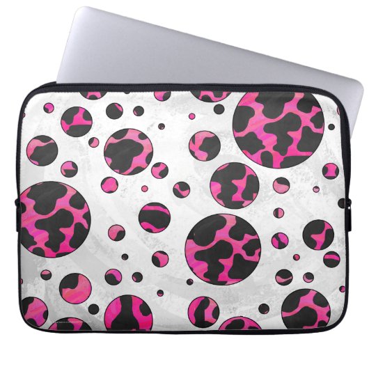 Polka Dot Cow Hot Pink und Black Print Laptopschutzhülle (Vorderseite)