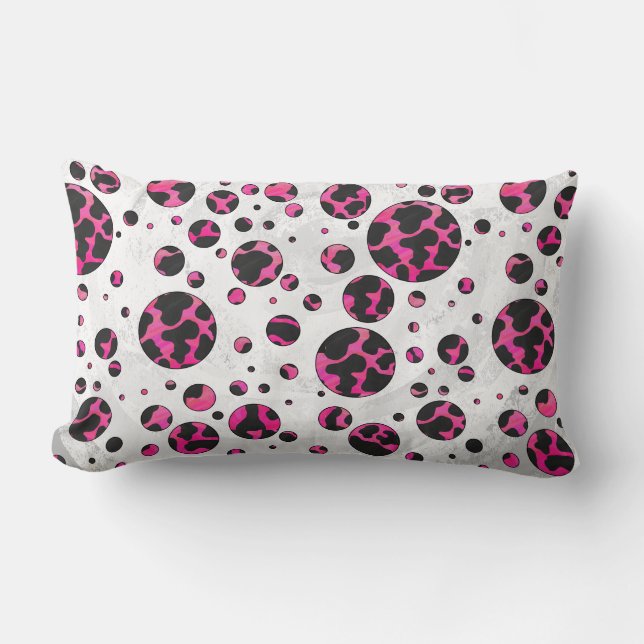 Polka Dot Cow Hot Pink und Black Print Lendenkissen (Vorderseite)
