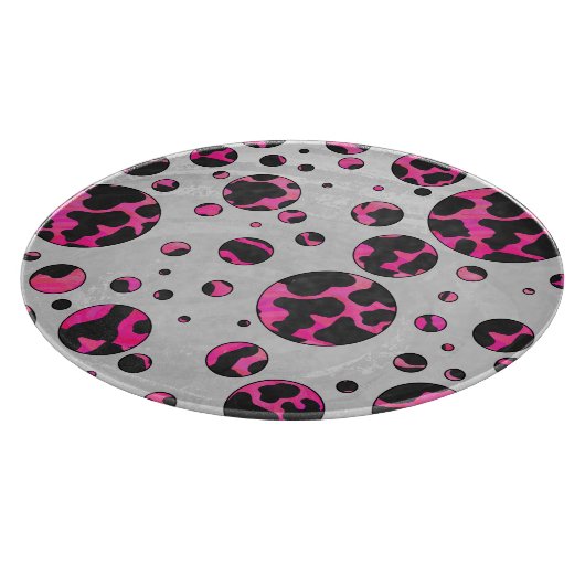 Polka Dot Cow Hot Pink und Black Print Schneidebrett (Ecke)