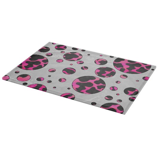 Polka Dot Cow Hot Pink und Black Print Schneidebrett (Ecke)