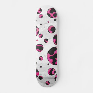 Polka Dot Cow Hot Pink und Black Print Skateboard
