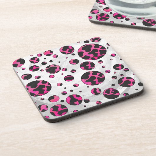 Polka Dot Cow Hot Pink und Black Print Untersetzer (Linke Seite)