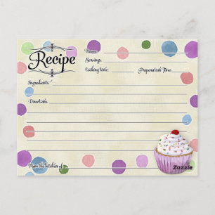 Polka dot Cupcake Retro Rezept Card Brautparty Postkarte