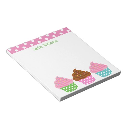 Polka Dot Cupcakes Personalisiert Notepad Notizblock (angewinkelt)