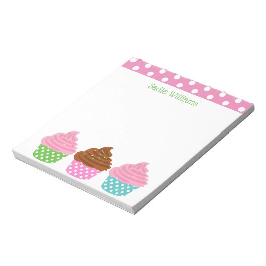 Polka Dot Cupcakes Personalisiert Notepad Notizblock (Rotiert)