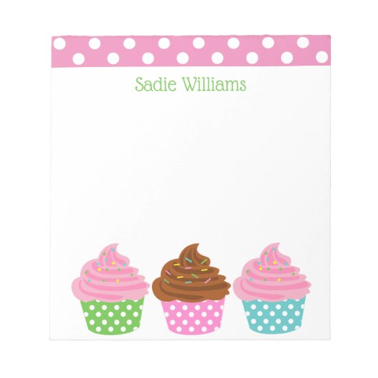 Polka Dot Cupcakes Personalisiert Notepad Notizblock (Vorderseite)