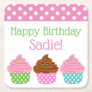 Polka Dot Cupcakes Personalisiert Paper Untersetze Rechteckiger Pappuntersetzer