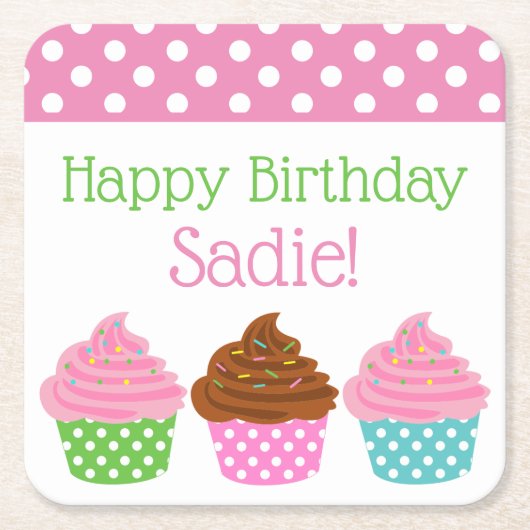 Polka Dot Cupcakes Personalisiert Paper Untersetze Rechteckiger Pappuntersetzer (Vorderseite)