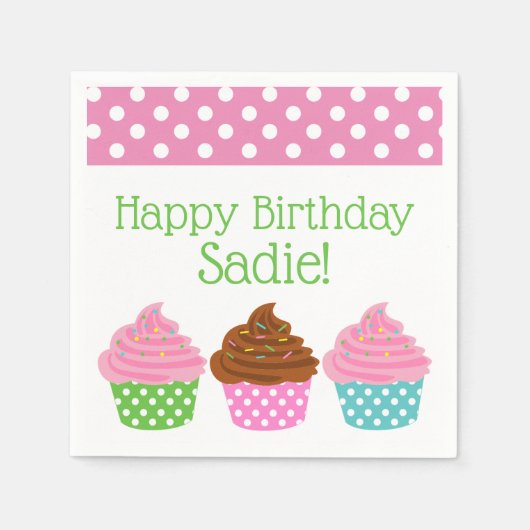 Polka Dot Cupcakes Personalisiert Party Napkins Serviette (Vorderseite)