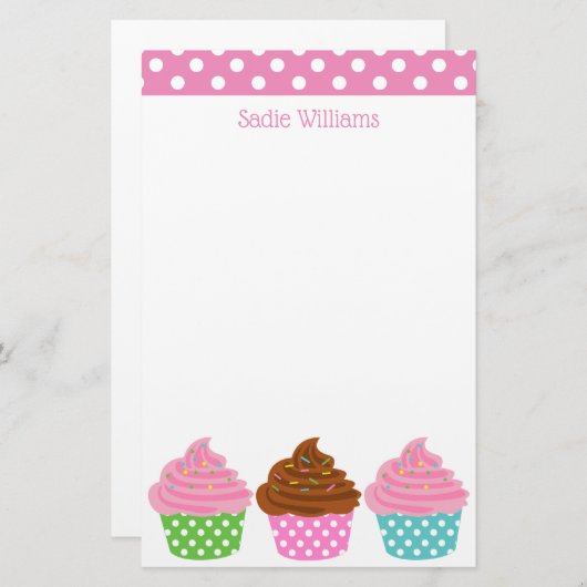 Polka Dot Cupcakes Personalisierte Stationierung Briefpapier (Vorne/Hinten)