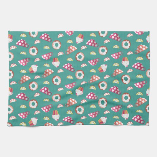 Polka Dot Cups Cakes Donuts Lemons Grapefruits Geschirrtuch (Horizontal)