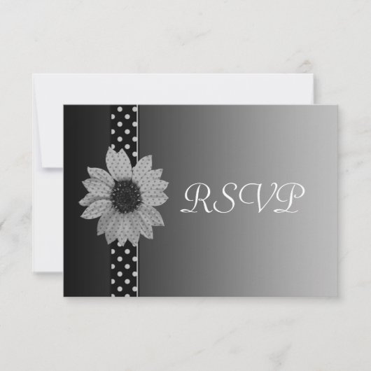 Polka Dot Daisy Gray & Black Wedding RSVP Karte (Vorderseite)