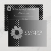 Polka Dot Daisy Gray & Black Wedding RSVP Karte (Vorne/Hinten)