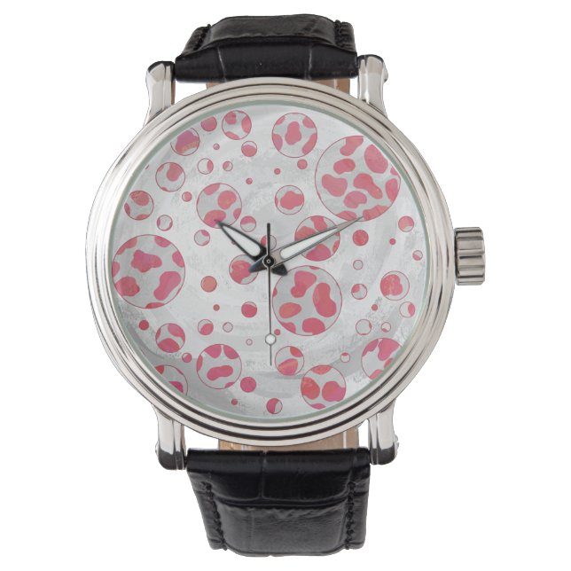 Polka Dot Dalmatiner Rosa und Weiß Armbanduhr (Vorderseite)