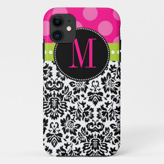 Polka Dot & Damask | Monogramm Case-Mate iPhone Hülle (Rückseite)