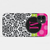 Polka Dot & Damask | Monogramm Case-Mate iPhone Hülle (Rückseite (Horizontal))