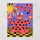 Polka Dot Devil and Snake Checkered Floor Postkarte (Vorderseite)
