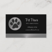 Polka Dot Dog Paw auf Silver Pet Grooming Service Visitenkarte (Vorderseite)