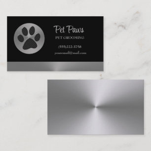 Polka Dot Dog Paw auf Silver Pet Grooming Service Visitenkarte