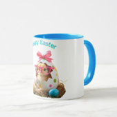 Polka Dot Egg Chick mit Brillen Happy Oaster Tasse (VorderseiteRechts)