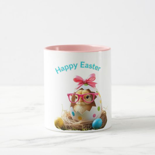Polka Dot Egg Chick mit Brillen Happy Oaster Tasse (Zentrum)