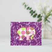 Polka Dot Elephant Funkelnd Lila Girls Postkarte (Stehend Vorderseite)