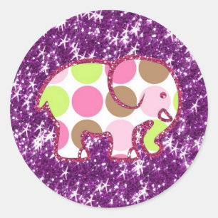 Polka Dot Elephant Funkelnd Lila Girls Runder Aufkleber