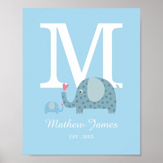 Polka Dot Elephant Initial Monogram Kinderzimmer P Poster (Vorne)