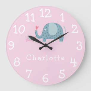 Polka Dot Elephants Personalisiertes Kinderzimmer Große Wanduhr