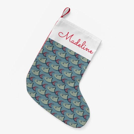 Polka-Dot-Fischmuster| Name hinzufügen Kleiner Weihnachtsstrumpf (Vorderansicht (hängend))