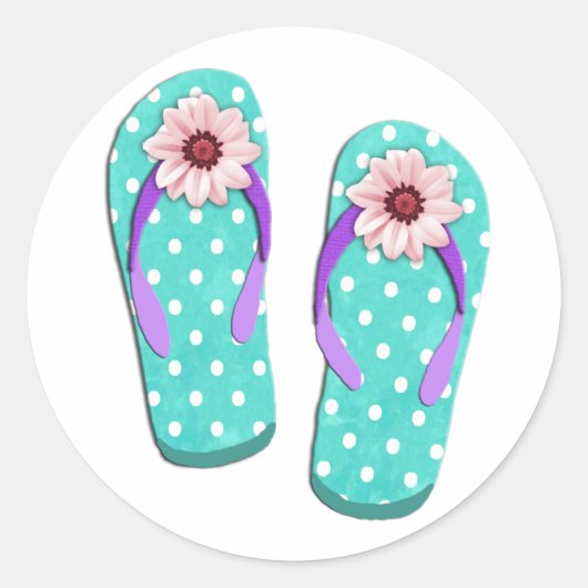 Polka Dot Flip Flops Runder Aufkleber (Vorderseite)