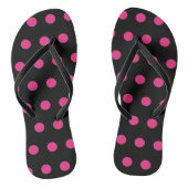 Polka Dot Flip Flops (Schwarz & Neon Pink) Badesandalen (Fußbett)