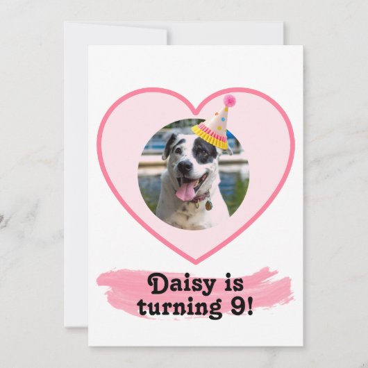 Polka Dot Foto Geburtstag mit rosa Pinsel Einladung (Vorderseite)