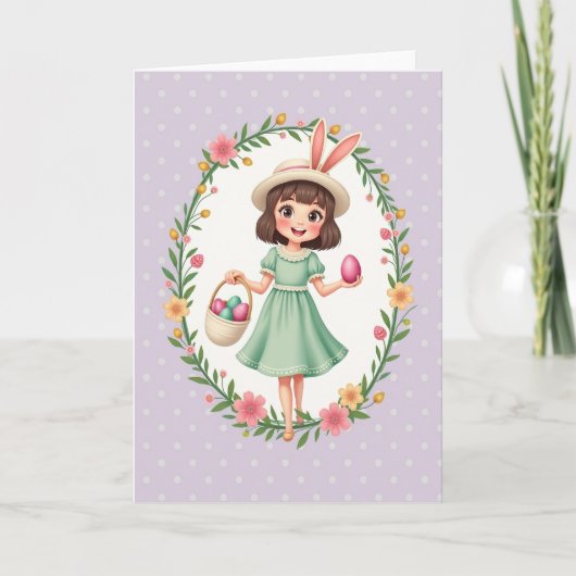 Polka Dot Frühlingsmädchen Karte (Vorderseite)