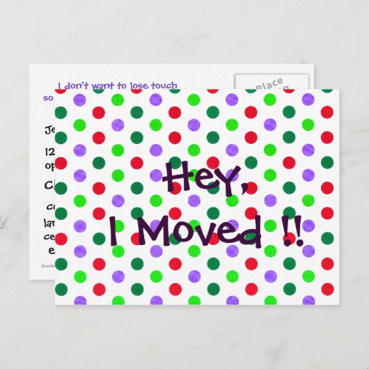 Polka Dot Fun neue Zuhause-Benachrichtigungen Ankündigungspostkarte (Vorne/Hinten)