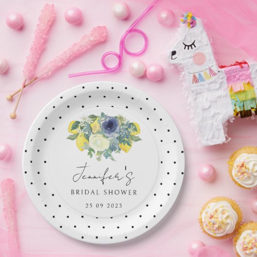Polka dot gelb blauer Lemon Bridal Papierplatte Pappteller (Party)