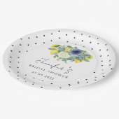 Polka dot gelb blauer Lemon Bridal Papierplatte Pappteller (Schrägansicht)