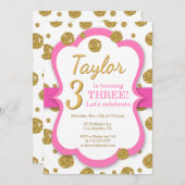 Polka Dot Gold Glitzer Girls Einladung zum Geburts (Vorne/Hinten)