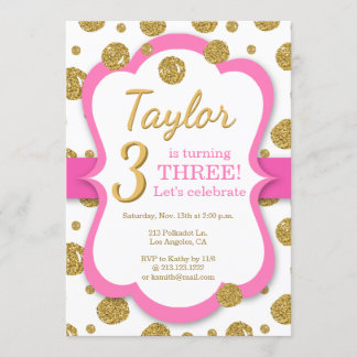 Polka Dot Gold Glitzer Girls Einladung zum Geburts