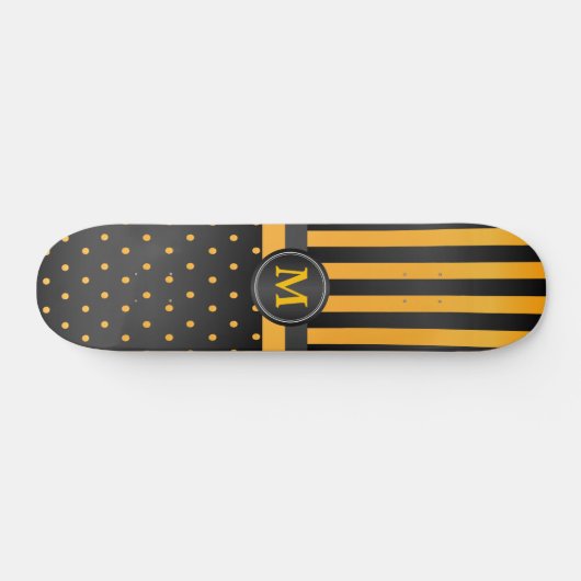 Polka Dot Golden Yellow and Black Stripes Skateboard (Horizontal)