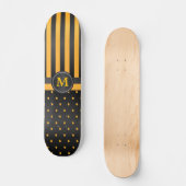 Polka Dot Golden Yellow and Black Stripes Skateboard (Vorderseite)
