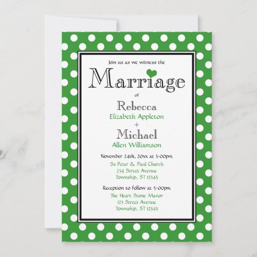 Polka Dot Green Wedding Einladungen (Vorderseite)