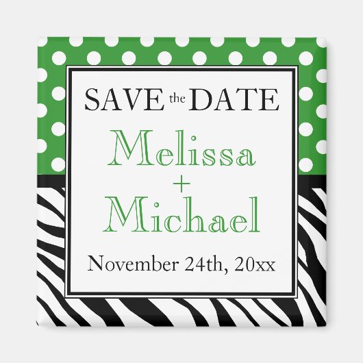 Polka Dot Green Zebra Print Speichern Sie das Datu Magnet (Vorne)