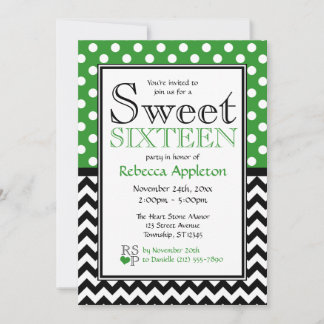 Polka Dot Green Zickzack 16 . Geburtstag Einladung