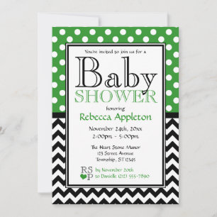 Polka Dot Green & Zickzack Baby Dusche Einladung