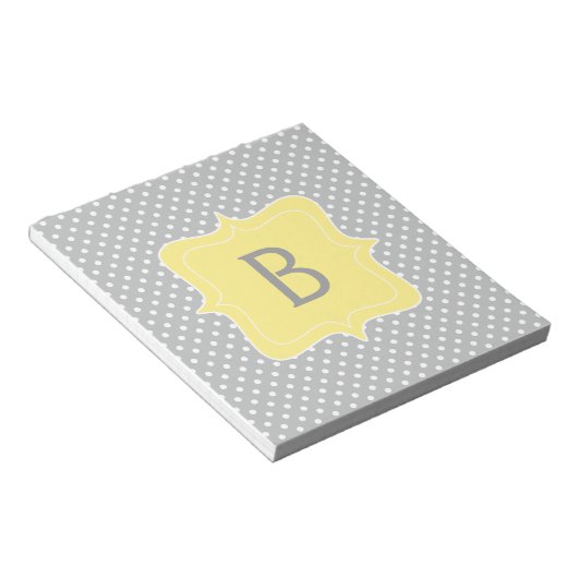 Polka Dot Grey und Yellow Monogram Notizblock (angewinkelt)