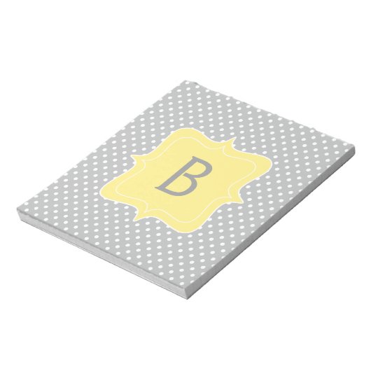 Polka Dot Grey und Yellow Monogram Notizblock (Rotiert)